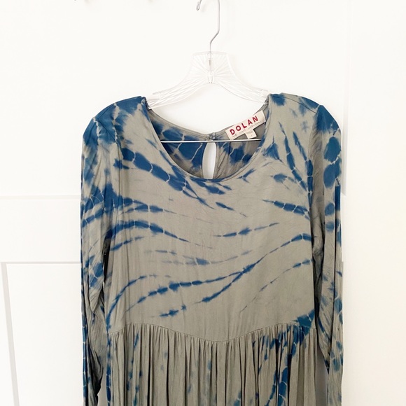 Anthropologie Dolan Left Coast Eliska Blue Tie Dye Long Sleeves Midi Sz S M - Picture 4 of 6
